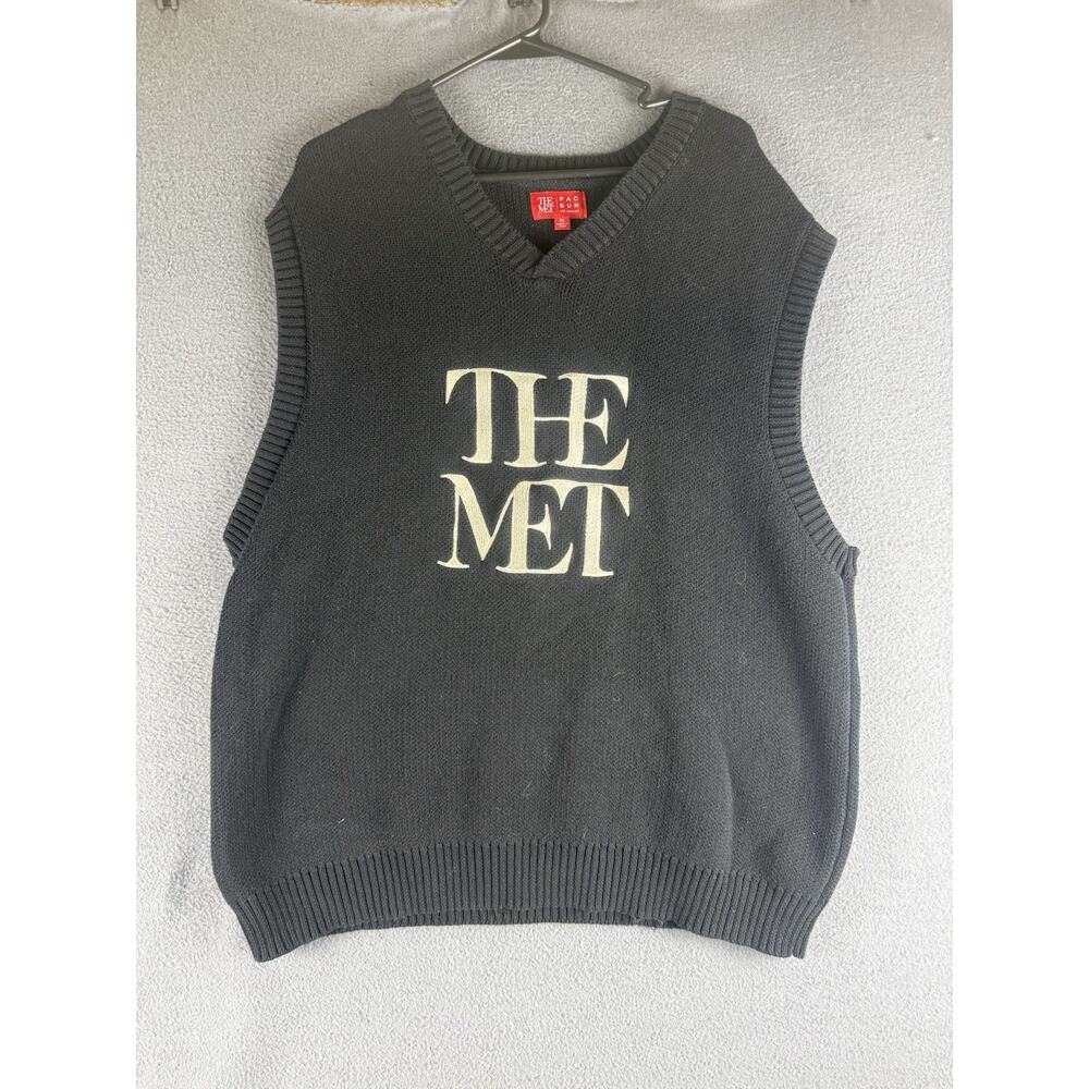 PacSun L.A. x The Met Sweater Vest Mens XL Black Embroidered Y2K V-Neck